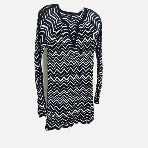 White House Black Market Bell Split Sleeve Chevron Stitch Tunic Sweater Size S - Picture 5 of 12